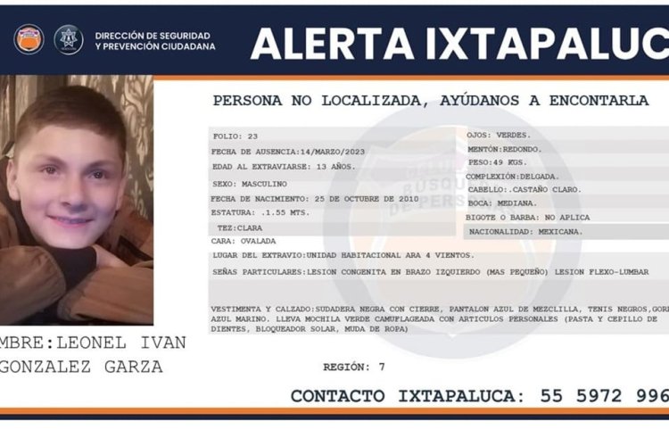 Buscan a Iván González Garza, menor desaparecido en Ixtapaluca