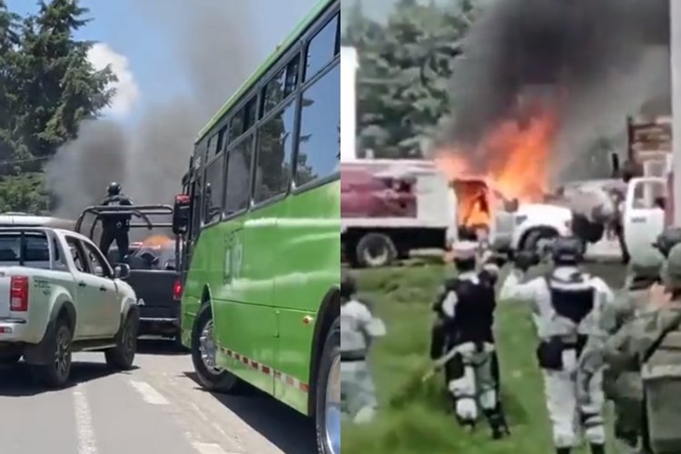 Quema de vehículos y bloqueos sobre la carretera México-Cuernavaca