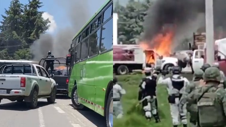 Quema de vehículos y bloqueos sobre la carretera México-Cuernavaca