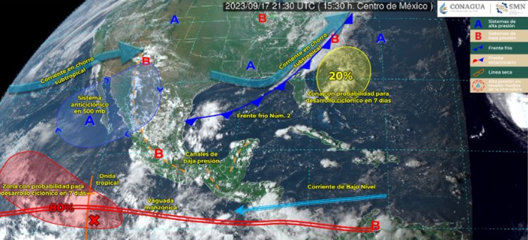 Frente frío 2 provocará fuertes lluvias y tormentas eléctricas