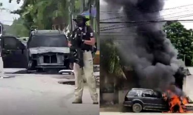 Reportan balacera e incendio de camioneta en Cancún, Quintana Roo