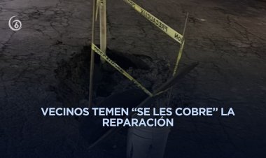Pipa municipal provoca socavón en Ecatepec y autoridades dejan sólo cintas de precaución