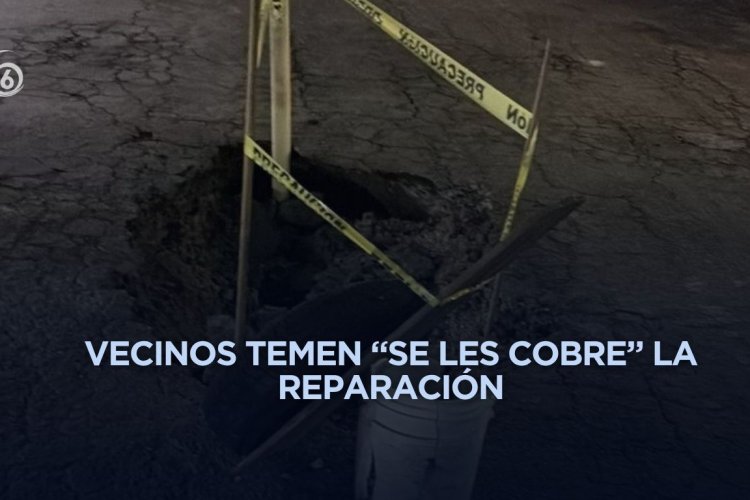 Pipa municipal provoca socavón en Ecatepec y autoridades dejan sólo cintas de precaución