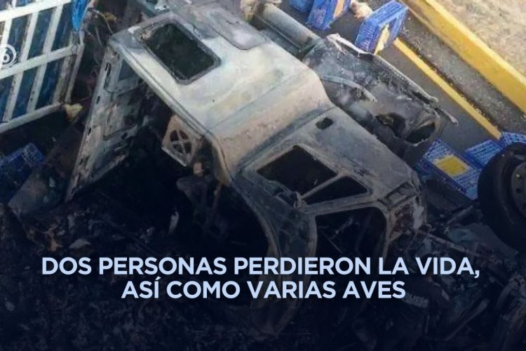 Volcadura y fuego consumen tráiler con gallinas en límites de Texcoco y Tepetlaoxtoc