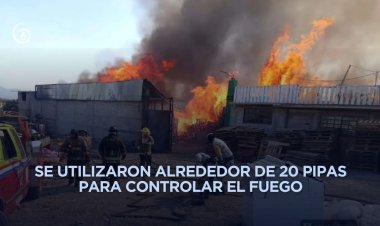 Mueren animales durante incendio de bodega de tarimas en Axapusco