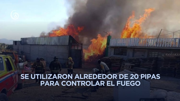 Mueren animales durante incendio de bodega de tarimas en Axapusco